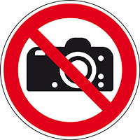 Verbotsschild Fotografieren verboten, ISO, Folie, selbstklebend, Ø200mm