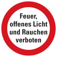 Verbotsschild Feuer,offenes Licht und Rauchen..., praxisb., Kunststoff,Ø 200mm