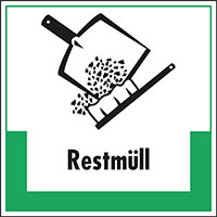 Abfallkennzeichen Restmüll, mit Symbol und Text, Kunststoff, 200x200mm