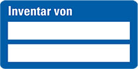 Inventaretikett Inventar von, zweizeilig, blau, Dokumentenfolie, 30x60mm,9/Bogen