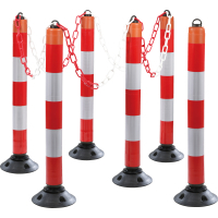 Absperrpfosten-Set LeitPin, 6-tlg., mit Zylinderfuß, anfahrbar, rot/weiß, 1050mm