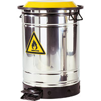 asecos Entsorgungsbehälter für Putzlappen, rund, mit Fußpedal, Edelstahl, 50 l