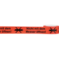 Warnband Nicht mit dem Messer öffen,rot/schwarz,PP-Folie,50mmx66m,6 Rollen/VE