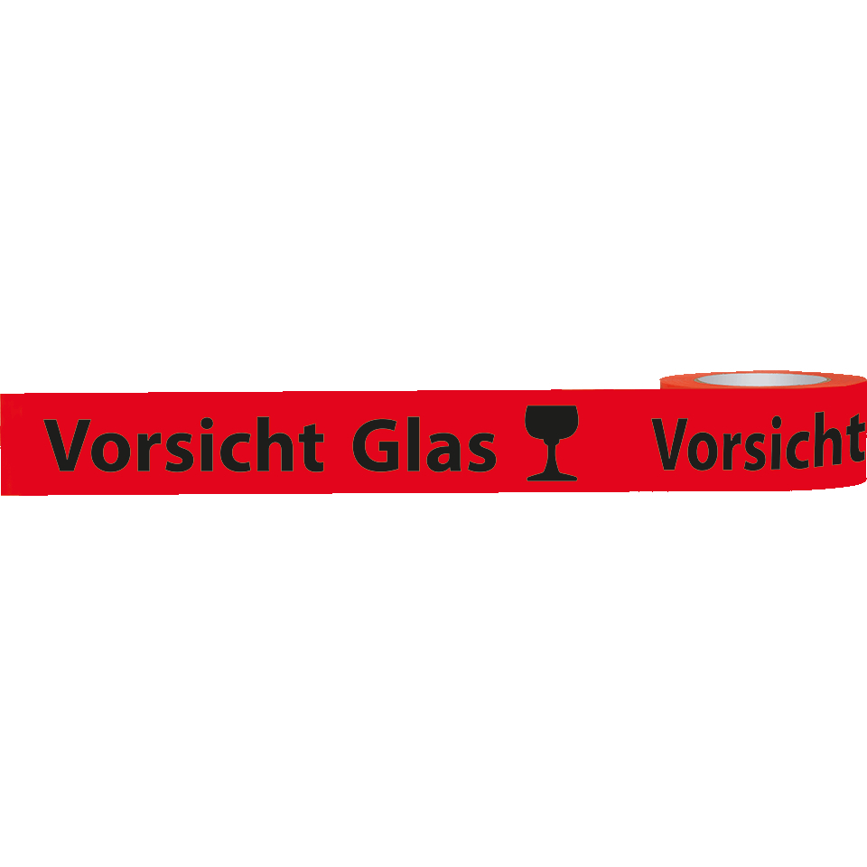 Warnband Vorsicht Glas,rot/schwarz,PP-Folie,50mmx66m,6 Rollen/VE